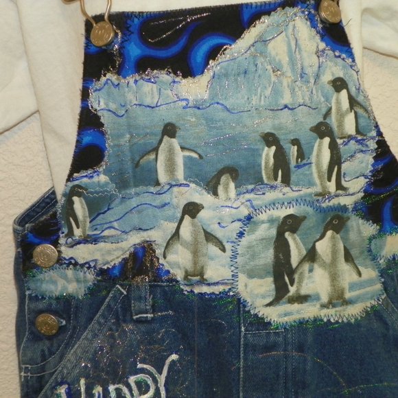 Denim Overalls Happy Feet Custom Boutique 4T - Picture 3 of 7